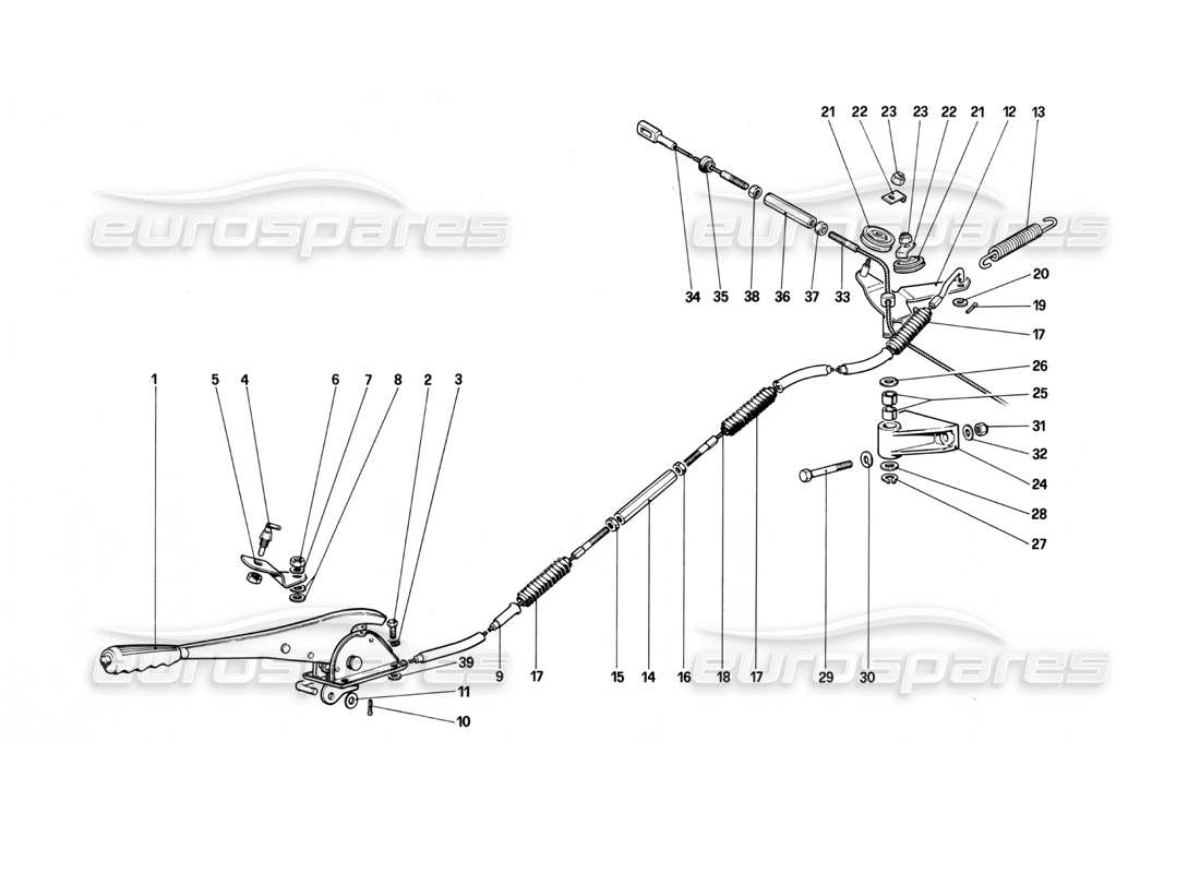 ferrari mondial 3.0 qv (1984) handbremssteuerung (nur gültig für linkslenker bis fahrgestellnummer 43011) ersatzteildiagramm