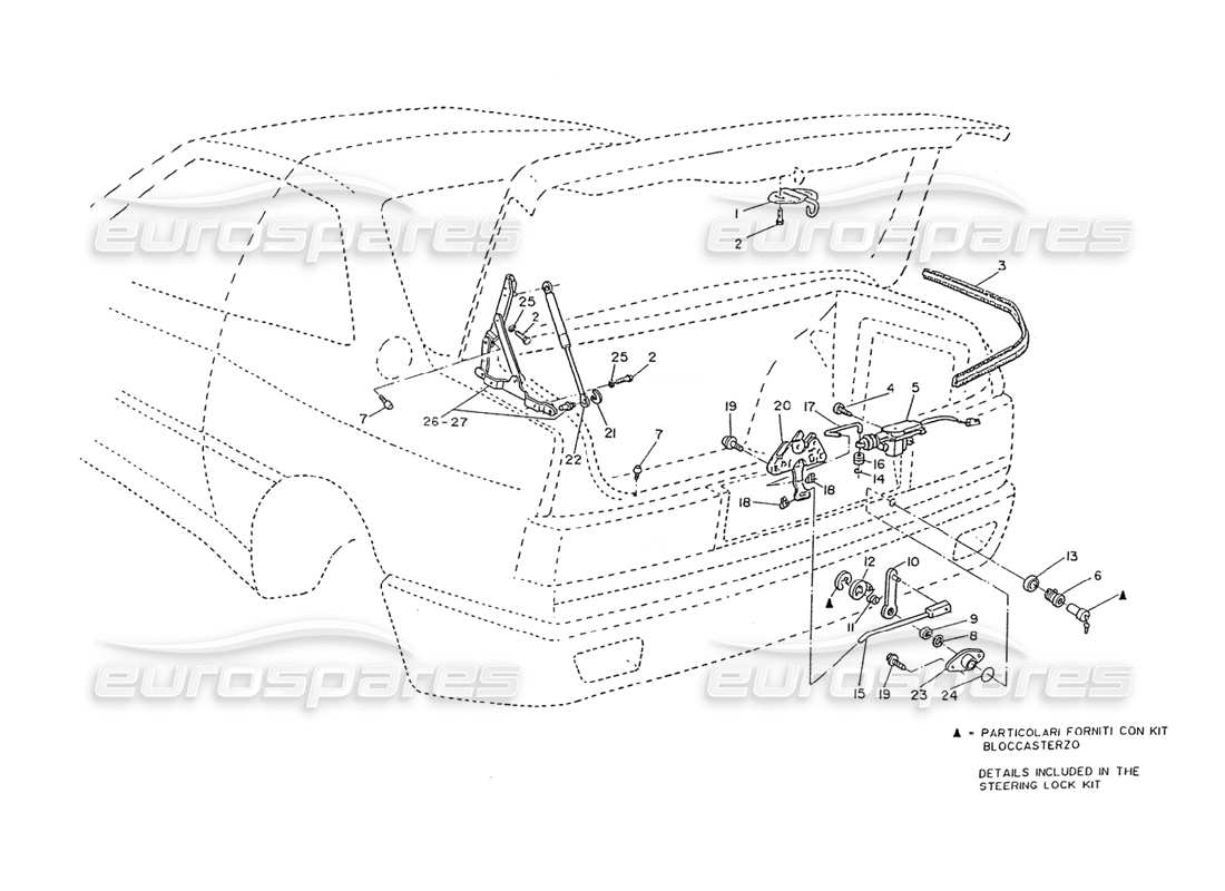 maserati ghibli 2.8 (non abs) kofferraumdeckel - scharniere, öffnungssteuerung - teilediagramm