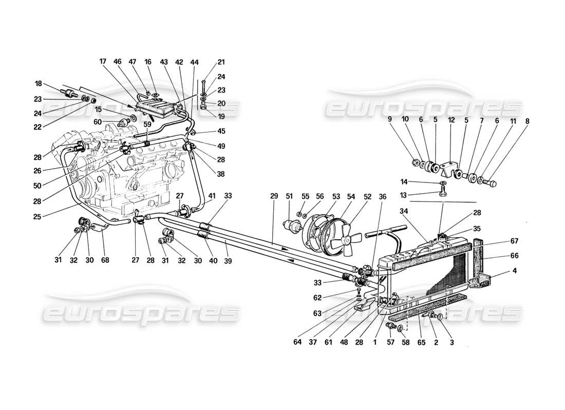ferrari 328 (1988) teilediagramm des kühlsystems