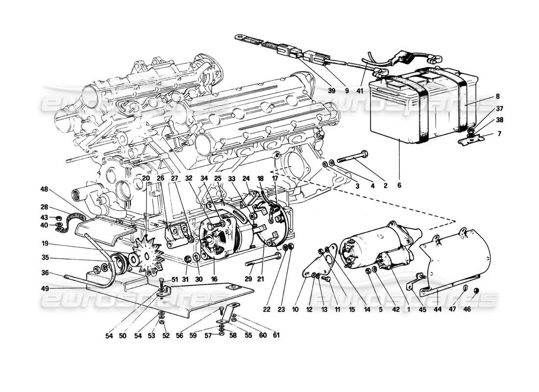 ferrari 208 turbo (1982) elektrisches erzeugungssystem teilediagramm