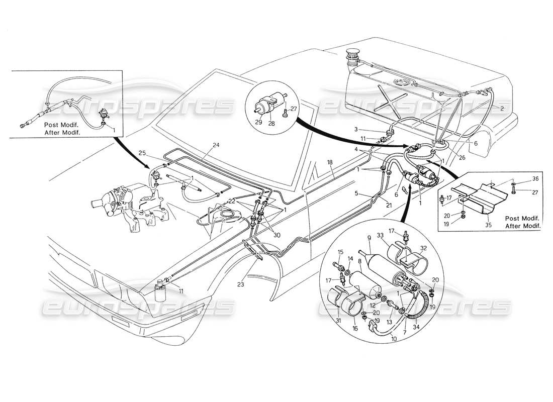 maserati biturbo spider kraftstoffleitungen teilediagramm