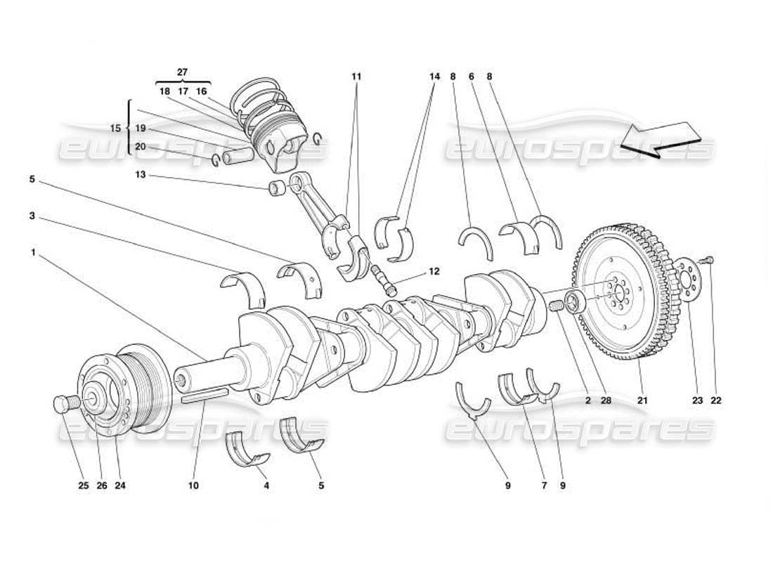 ferrari 550 barchetta antriebswelle - pleuelstangen und kolben - teilediagramm