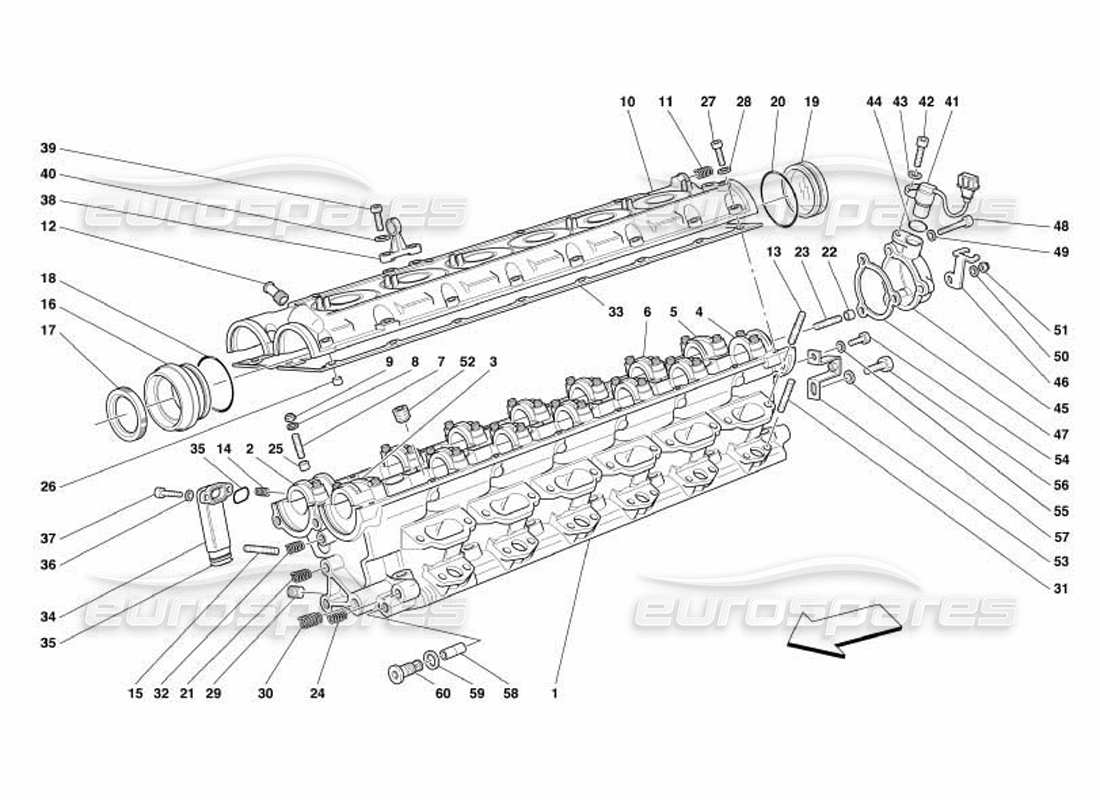 ferrari 550 barchetta teilediagramm für rechten zylinderkopf