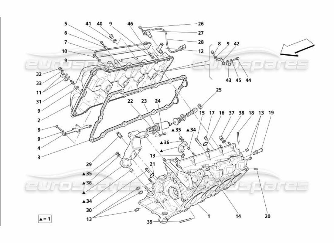 maserati 4200 coupe (2005) teilediagramm für rechten zylinderkopf