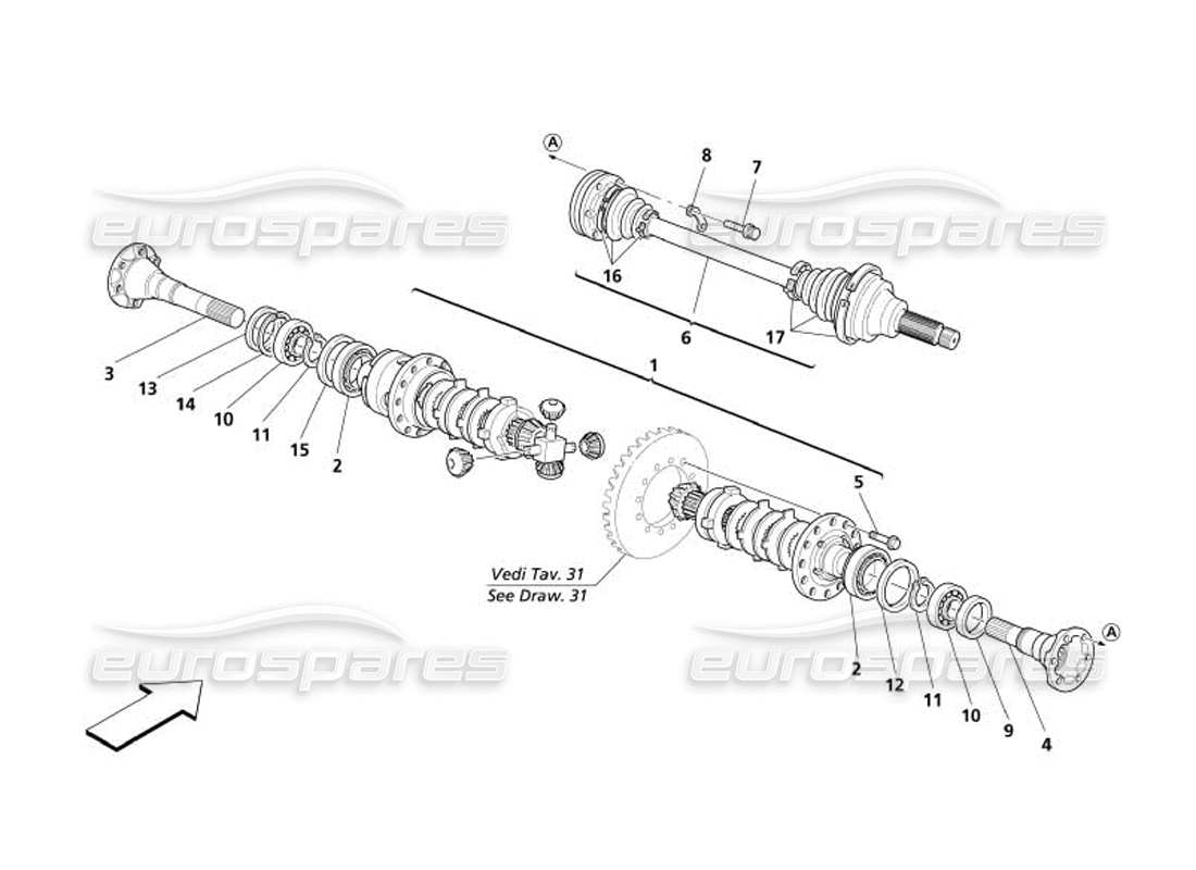 maserati 4200 spyder (2005) teilediagramm für differential und achswellen