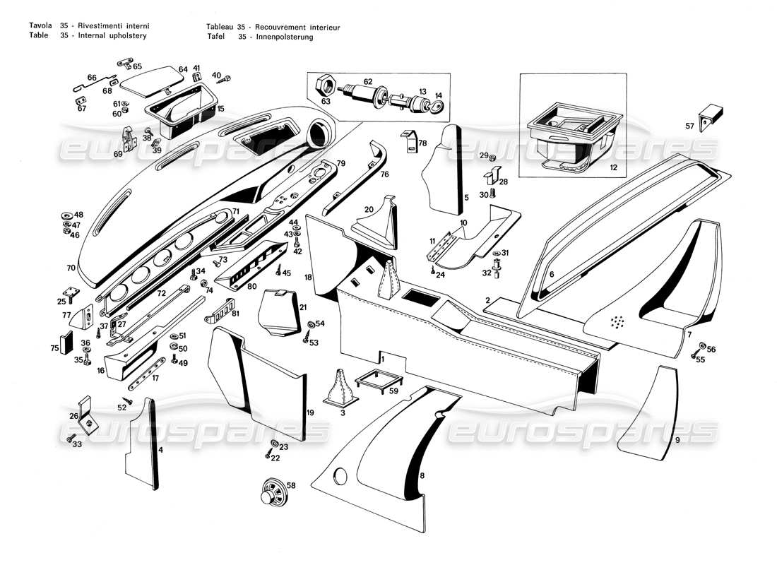 maserati merak 3.0 innenpolsterung teilediagramm