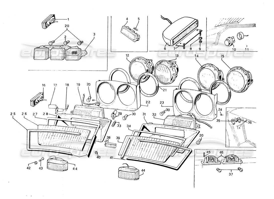 lamborghini countach 5000 qvi (1989) teilediagramm für scheinwerfer und blinker