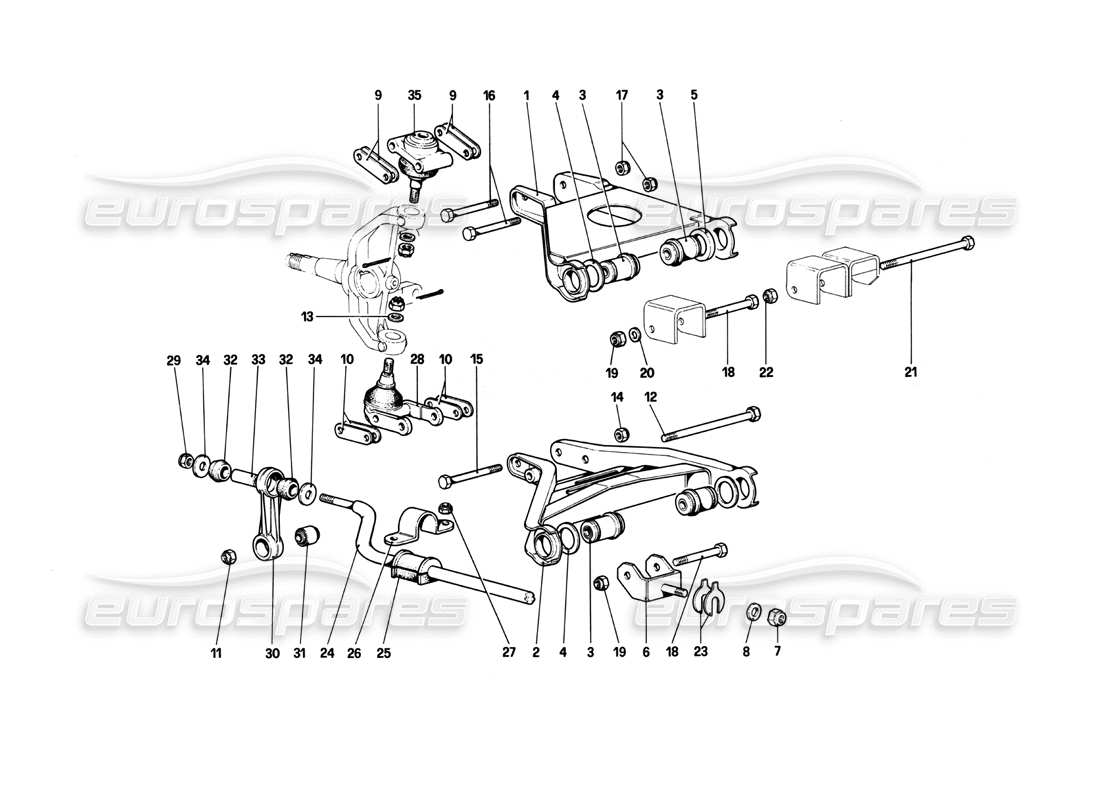 ferrari 208 turbo (1982) vorderradaufhängung – querlenker teilediagramm