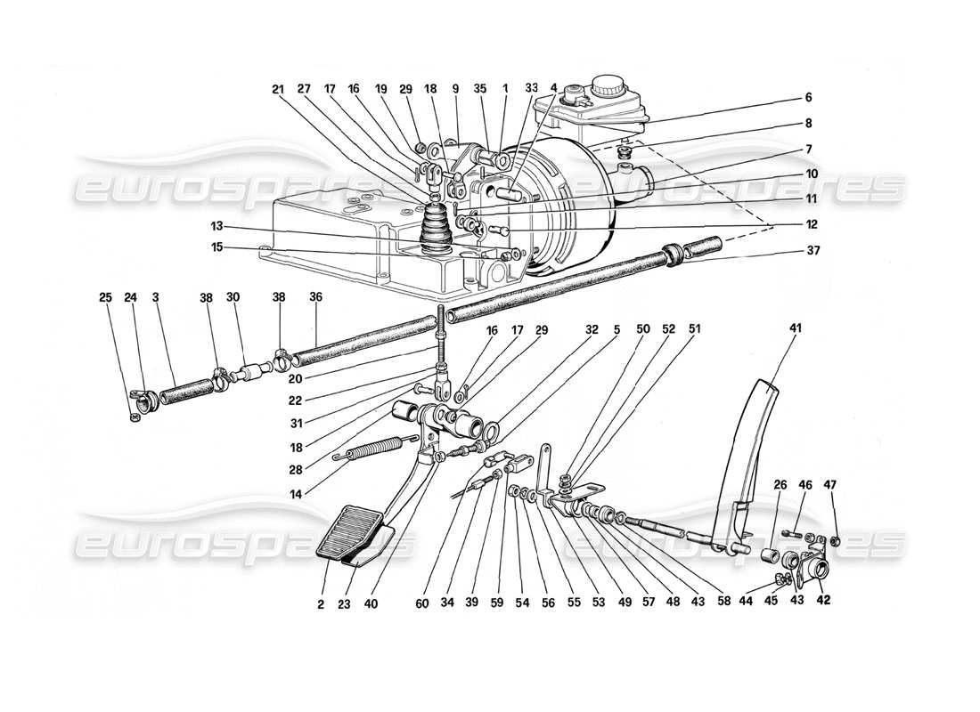 ferrari mondial 3.0 qv (1984) teilediagramm für drosselklappensteuerung und hydraulisches bremssystem (varianten für rhd-version)