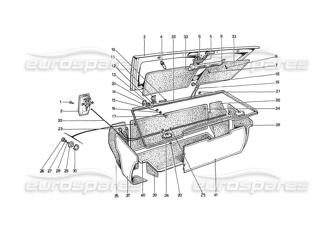 ferrari 208 gt4 dino (1975) teilediagramm für den gepäckraumdeckel