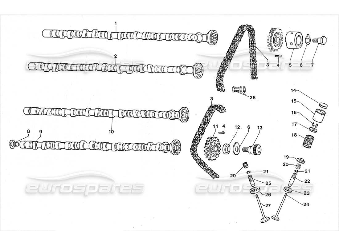 lamborghini lm002 (1988) nockenwellen und ventile teilediagramm