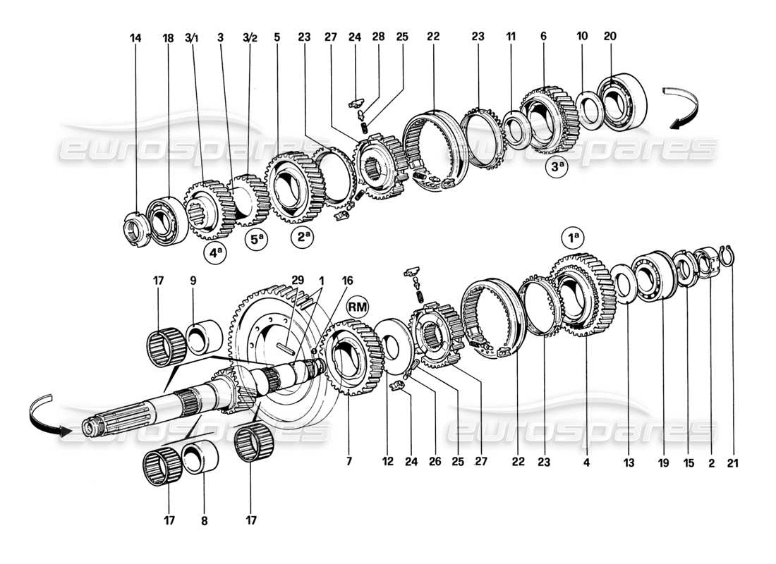 ferrari 328 (1988) teilediagramm für vorgelegewellenräder