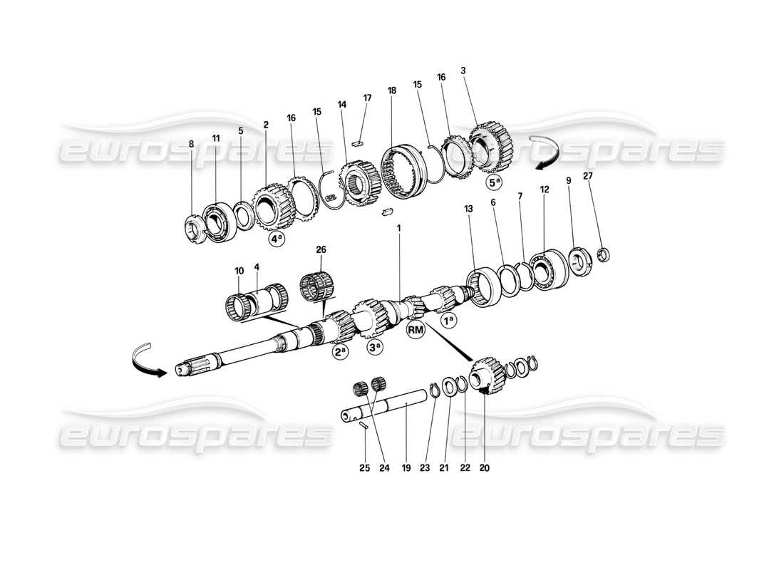 ferrari 208 turbo (1982) teilediagramm für hauptwellenzahnräder