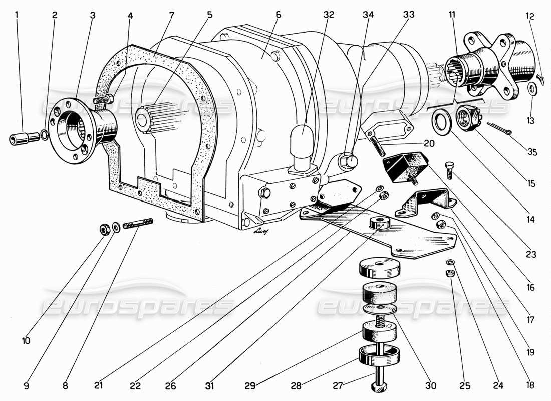 ferrari 330 gt 2+2 teilediagramm für overdrive- und getriebeklemmung