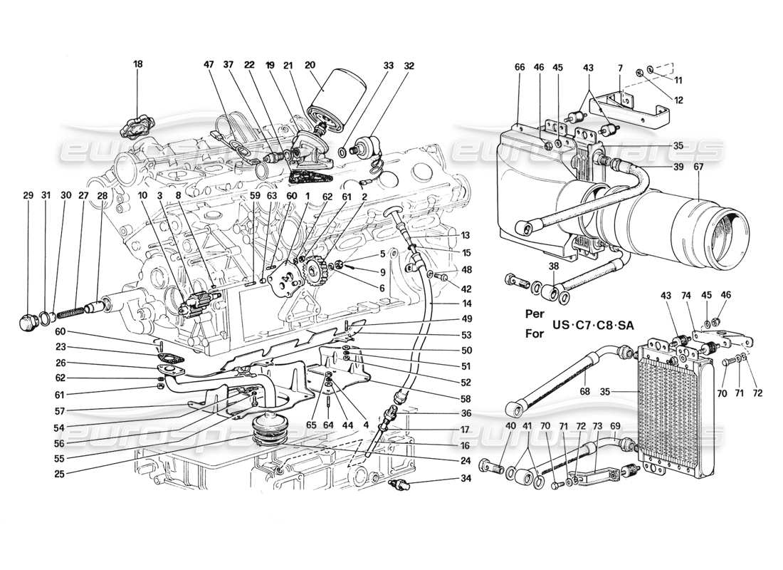 ferrari 328 (1988) teilediagramm des schmiersystems