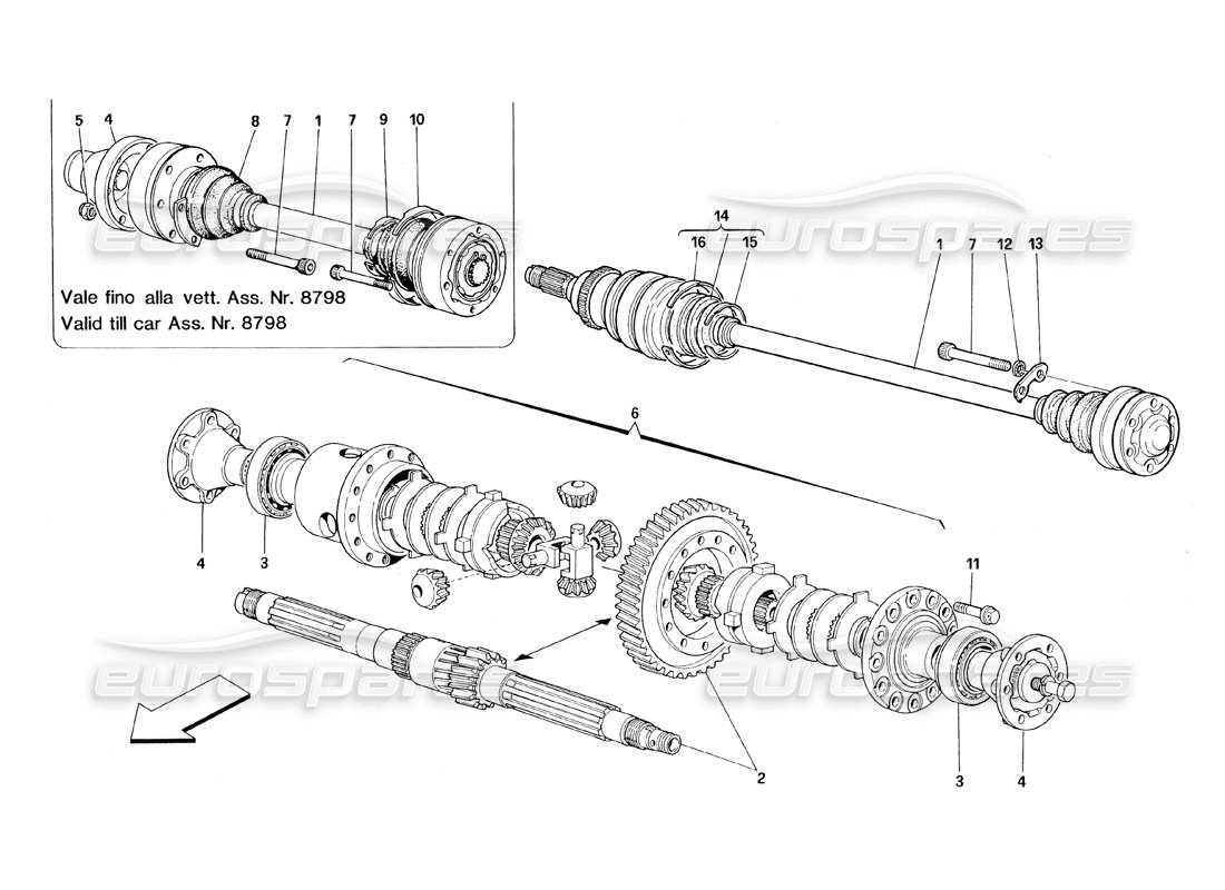 ferrari 348 (1993) tb / ts teilediagramm für differential und achswellen