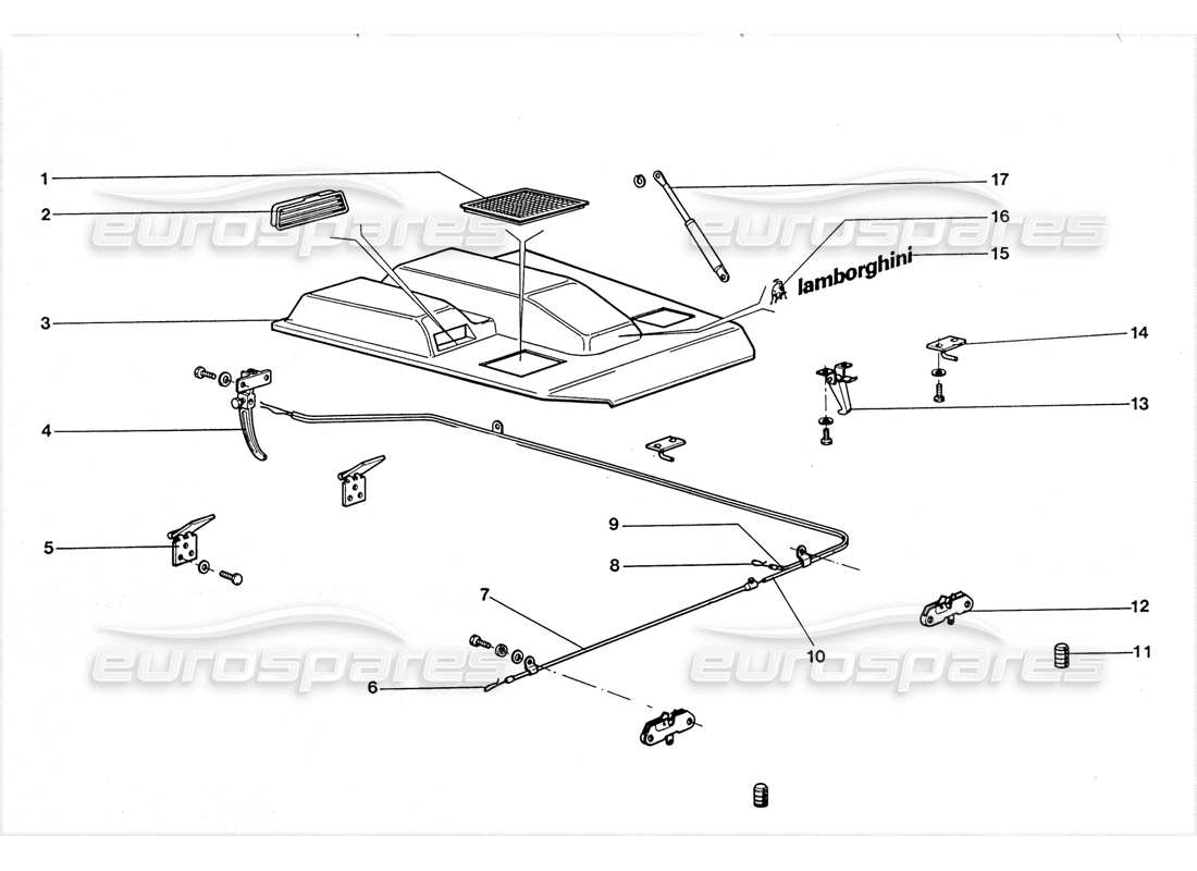 lamborghini lm002 (1988) vordere motorhaube teilediagramm