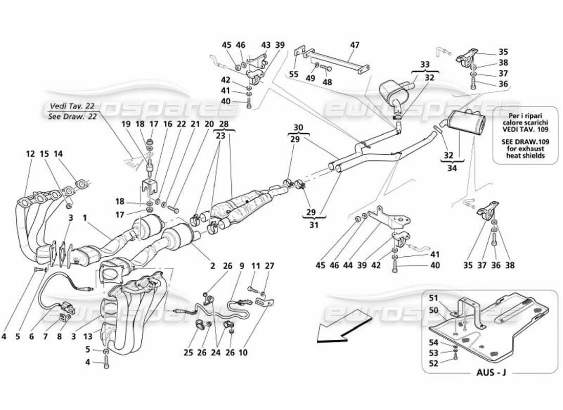 maserati 4200 gransport (2005) auspuffanlage teilediagramm
