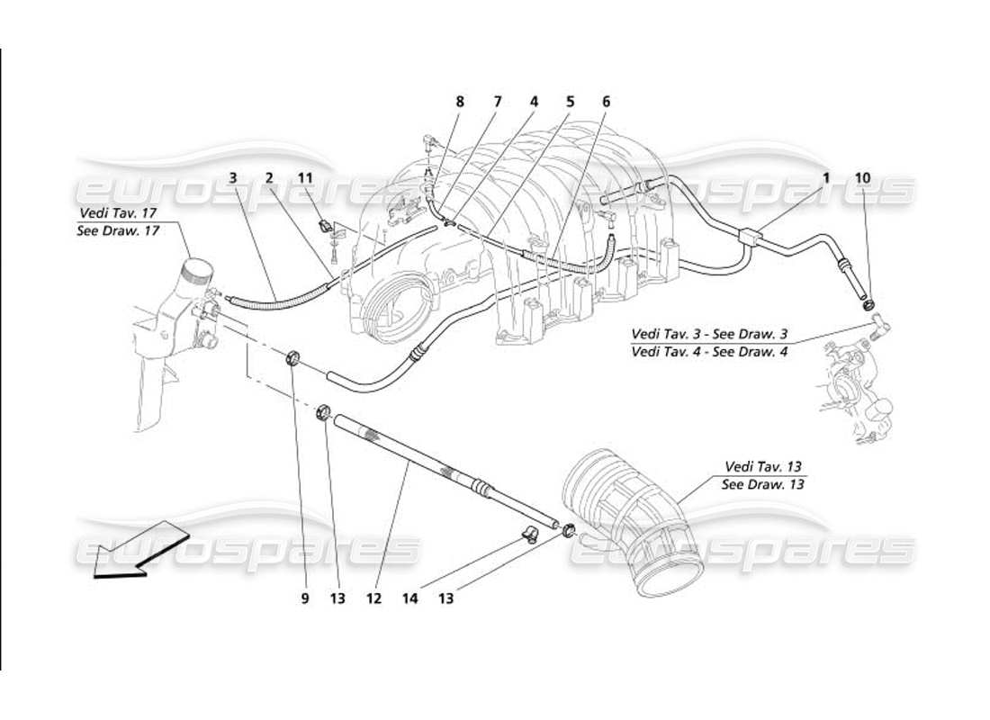 maserati 4200 coupe (2005) teilediagramm des blow-by-systems
