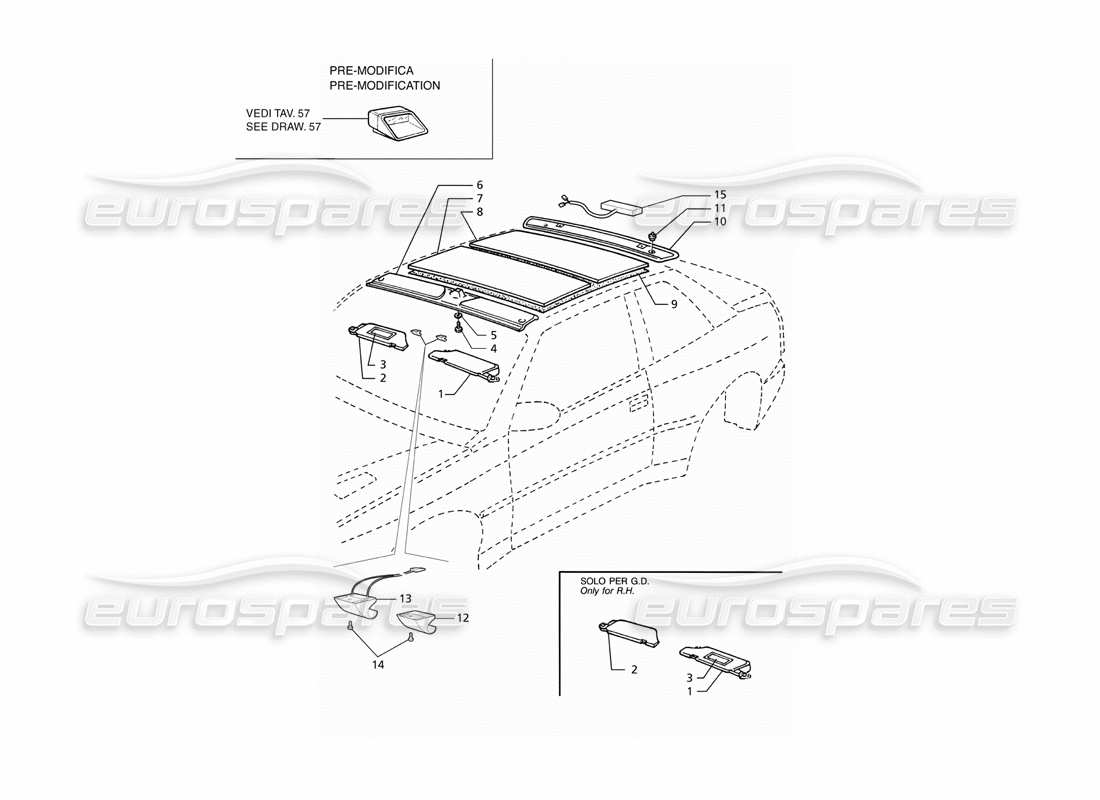 maserati ghibli 2.8 gt (variante) innenverkleidungen: dach teilediagramm