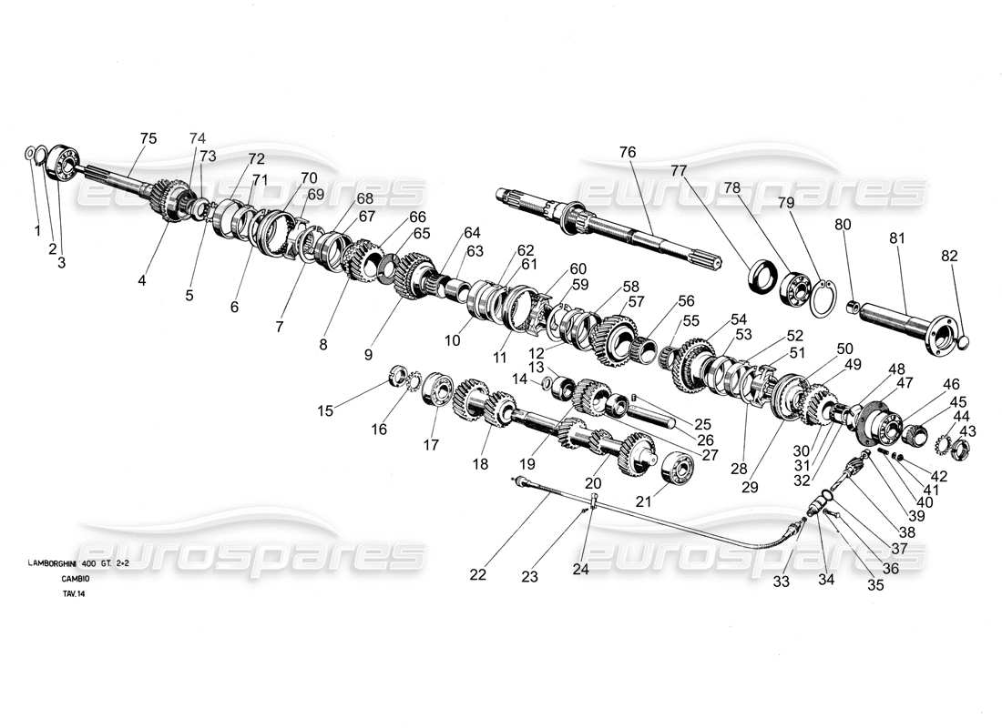 lamborghini 400 gt gearbox gears part diagram