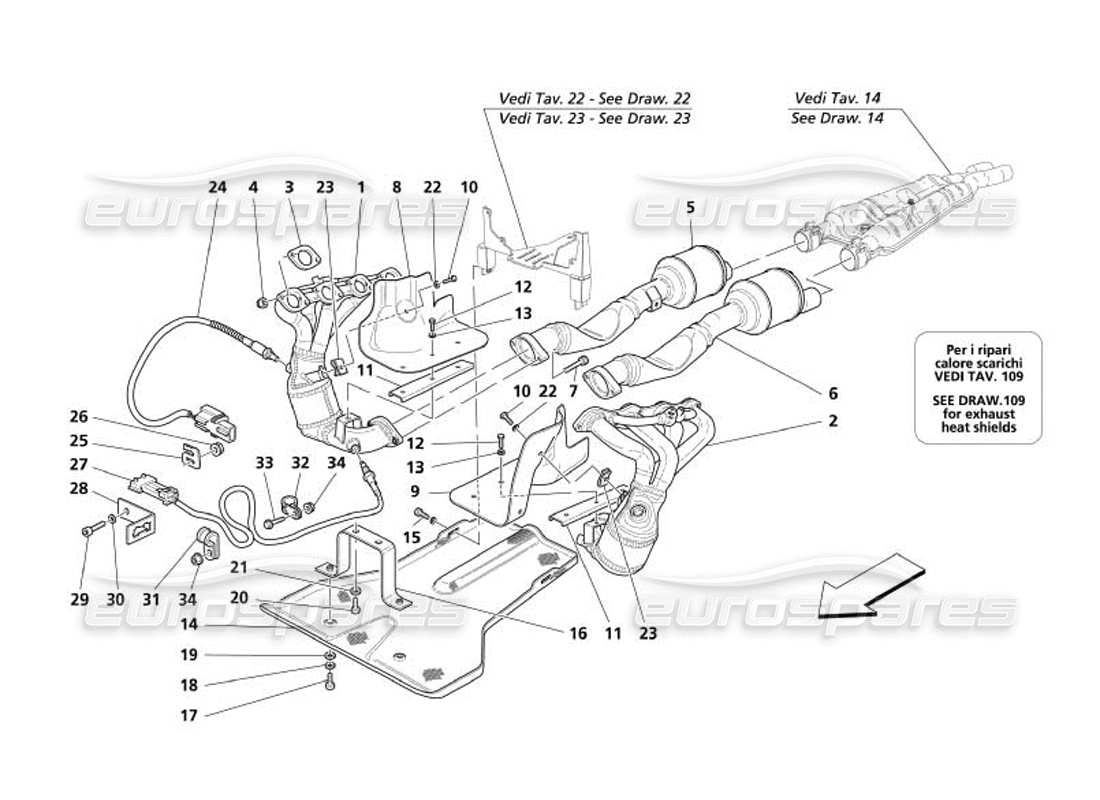 maserati 4200 coupe (2005) abgassystem - varianten für usa und cdn - teilediagramm