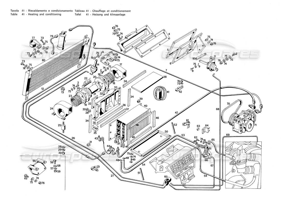 maserati merak 3.0 heizung und konditionierung teilediagramm