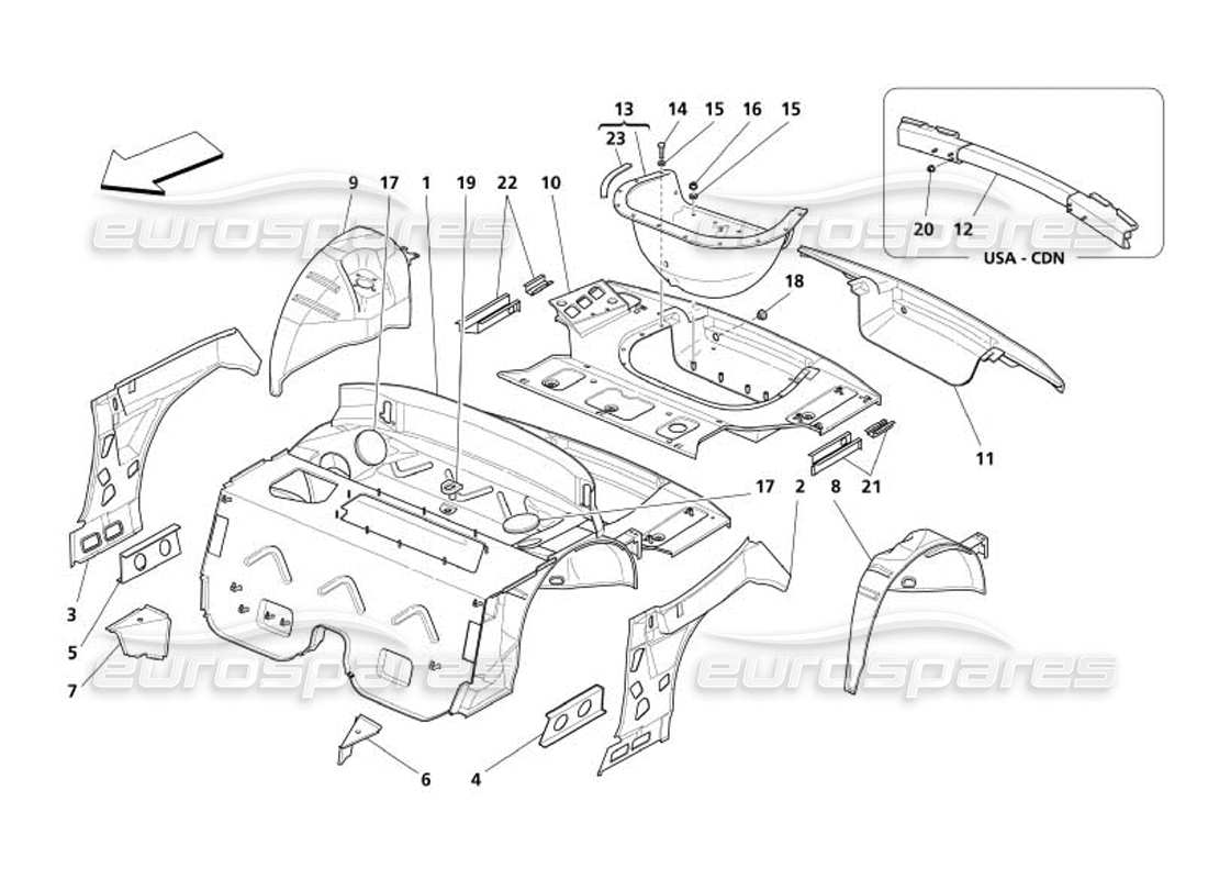 maserati 4200 spyder (2005) teilediagramm der hinteren struktur