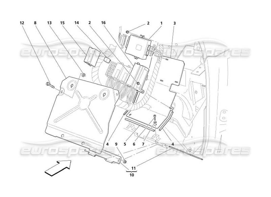 maserati 4200 spyder (2005) teilediagramm für steuergeräte auf der beifahrerseite