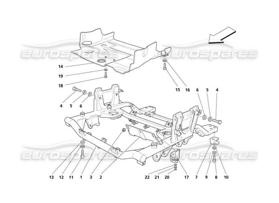 maserati 4200 spyder (2005) teilediagramm für vorderen unterrahmen und untermotorschutz