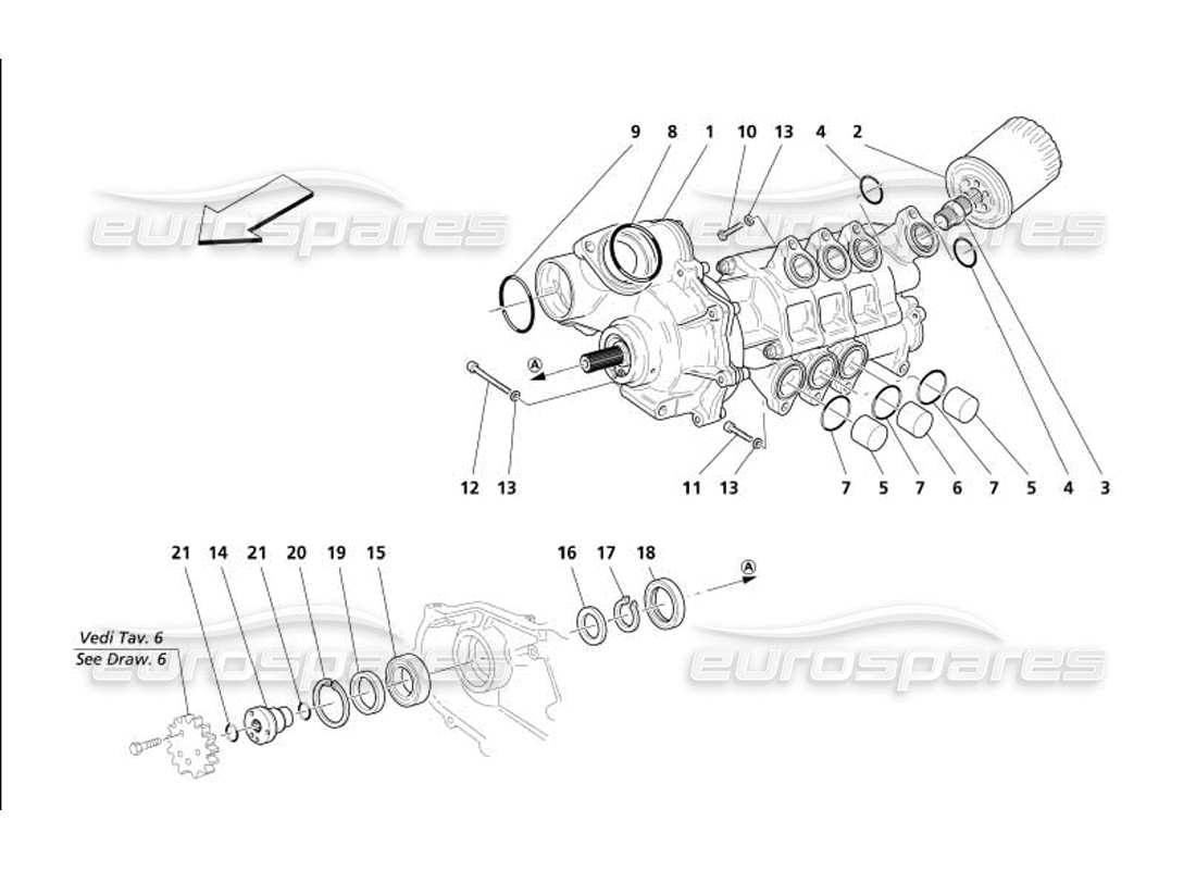 maserati 4200 coupe (2005) teilediagramm der wasser-ölpumpe