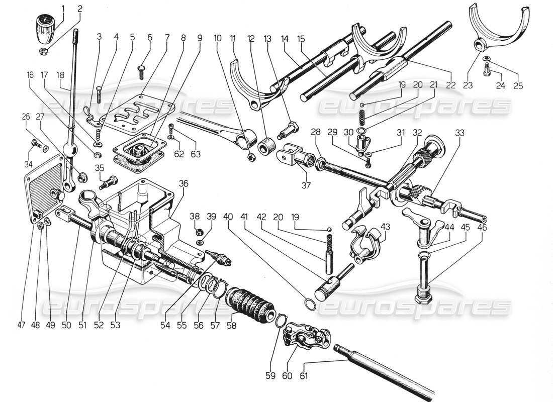 lamborghini urraco p300 teilediagramm für den schalthebel