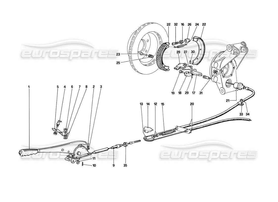 ferrari mondial 3.2 qv (1987) teilediagramm der handbremssteuerung