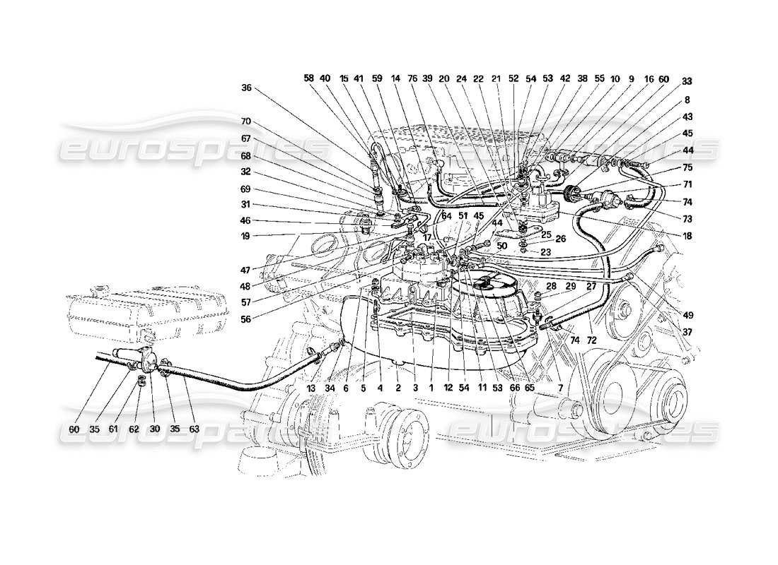ferrari mondial 3.2 qv (1987) kraftstoffverteilerleitungen (nicht für us- und ch87-version) ersatzteildiagramm