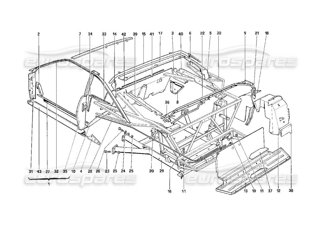 ferrari mondial 3.2 qv (1987) karosserie - innere elemente - 3.2 mondial coupe teilediagramm
