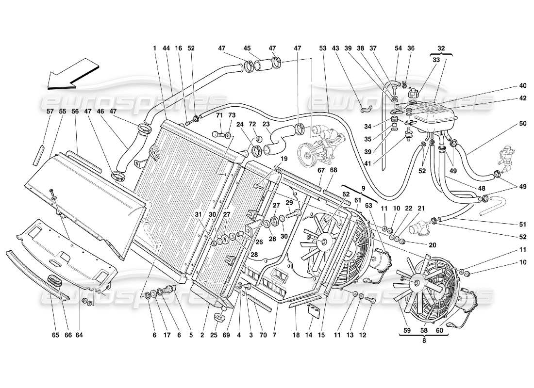 ferrari 456 gt/gta kühlsystem - kühler- und kühlmittelteilediagramm