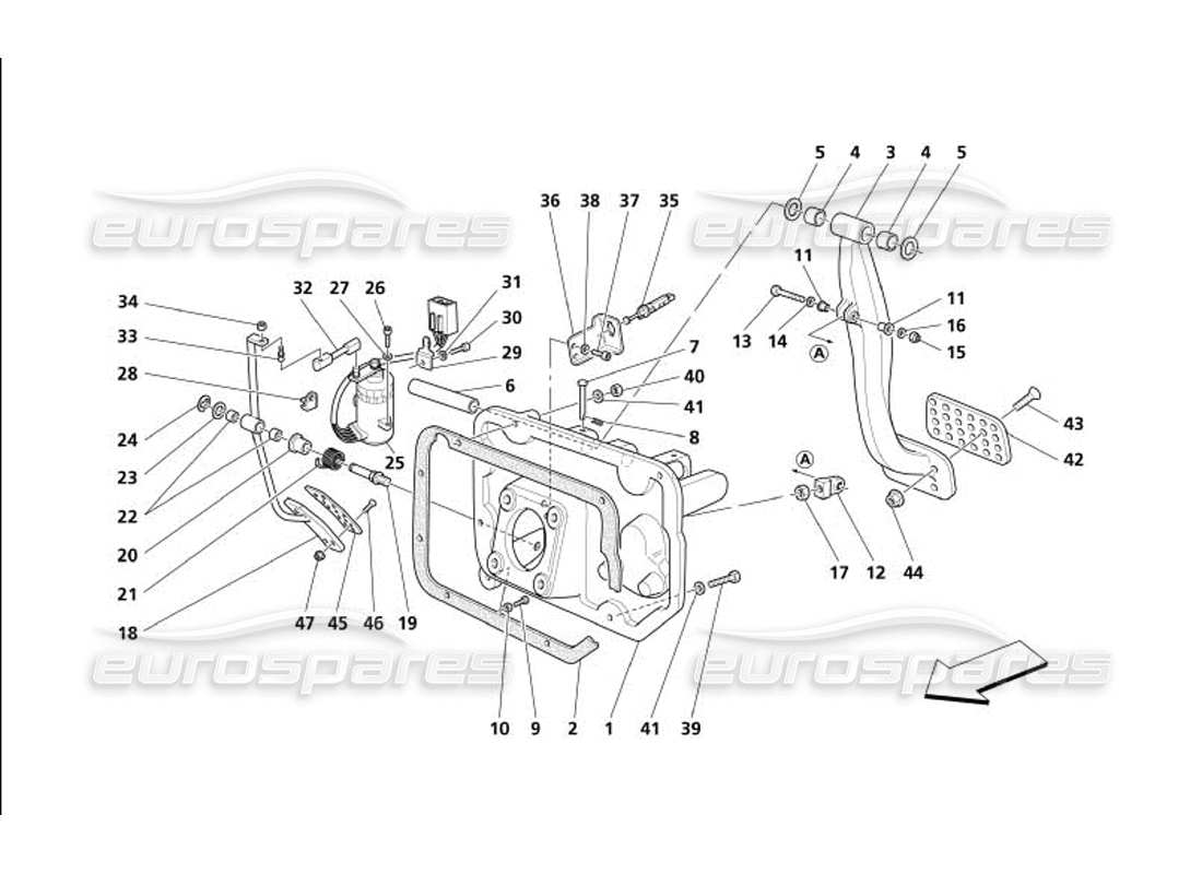 maserati 4200 gransport (2005) pedale und elektronische beschleunigungssteuerung - gültig für gd - teilediagramm