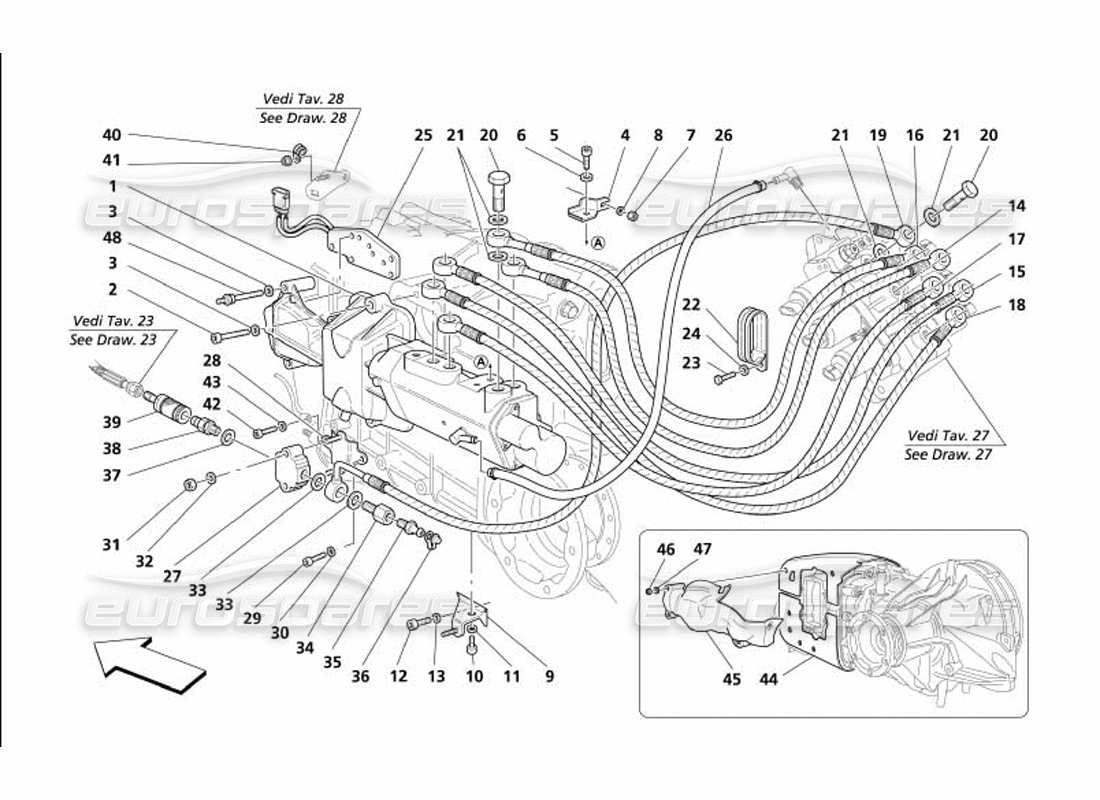 maserati 4200 coupe (2005) f1 hydraulische kupplungssteuerungen - gültig für f1- ersatzteildiagramm