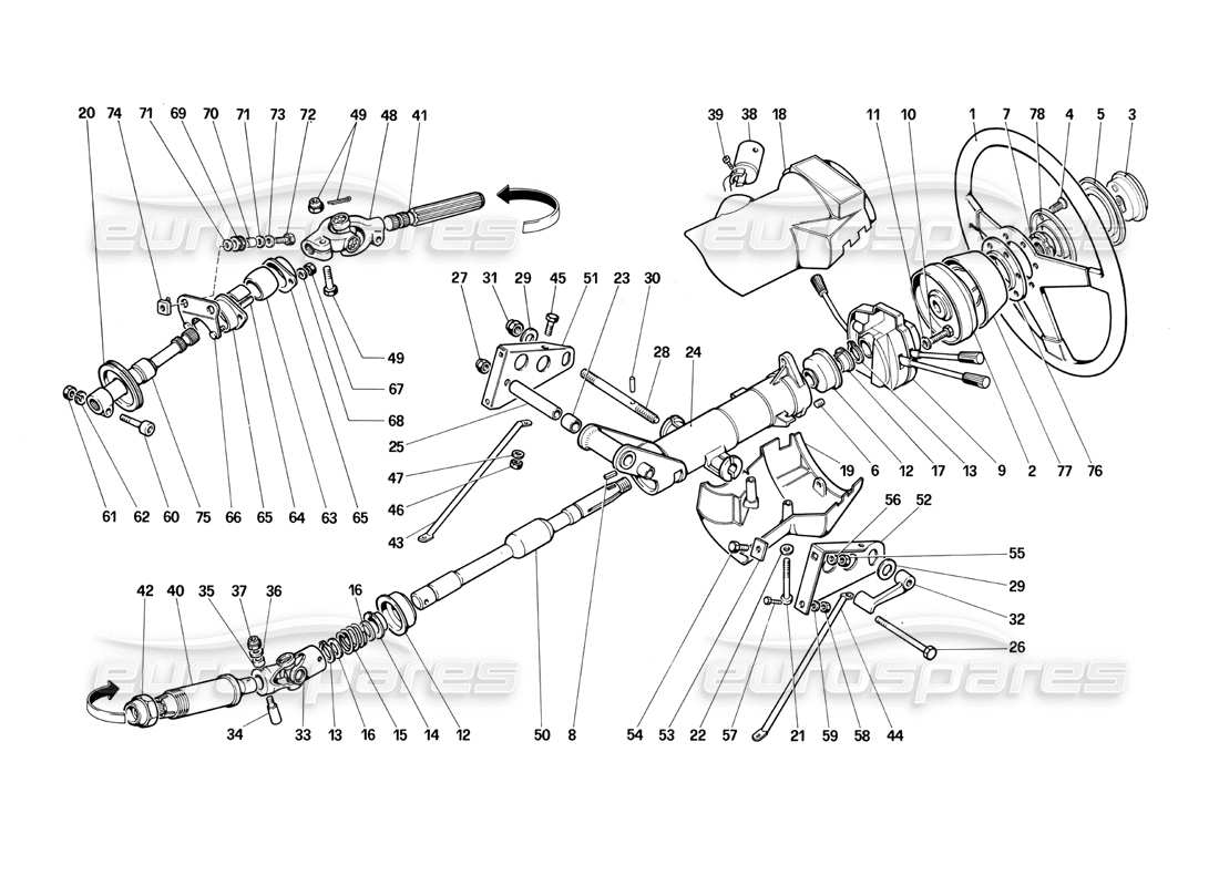 ferrari testarossa (1990) lenksäule (bis fahrzeug-nr. 75995) teilediagramm