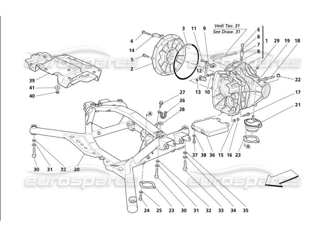 maserati 4200 coupe (2005) differentialkasten - teilediagramm des hinteren unterbodens