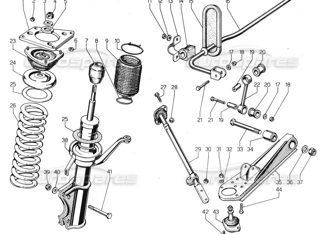 lamborghini urraco p300 vordere aufhängung teilediagramm