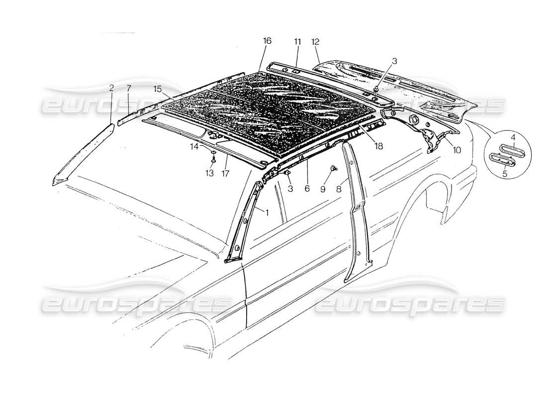 maserati 418 / 4.24v / 430 teilediagramm für dach und innenverkleidung