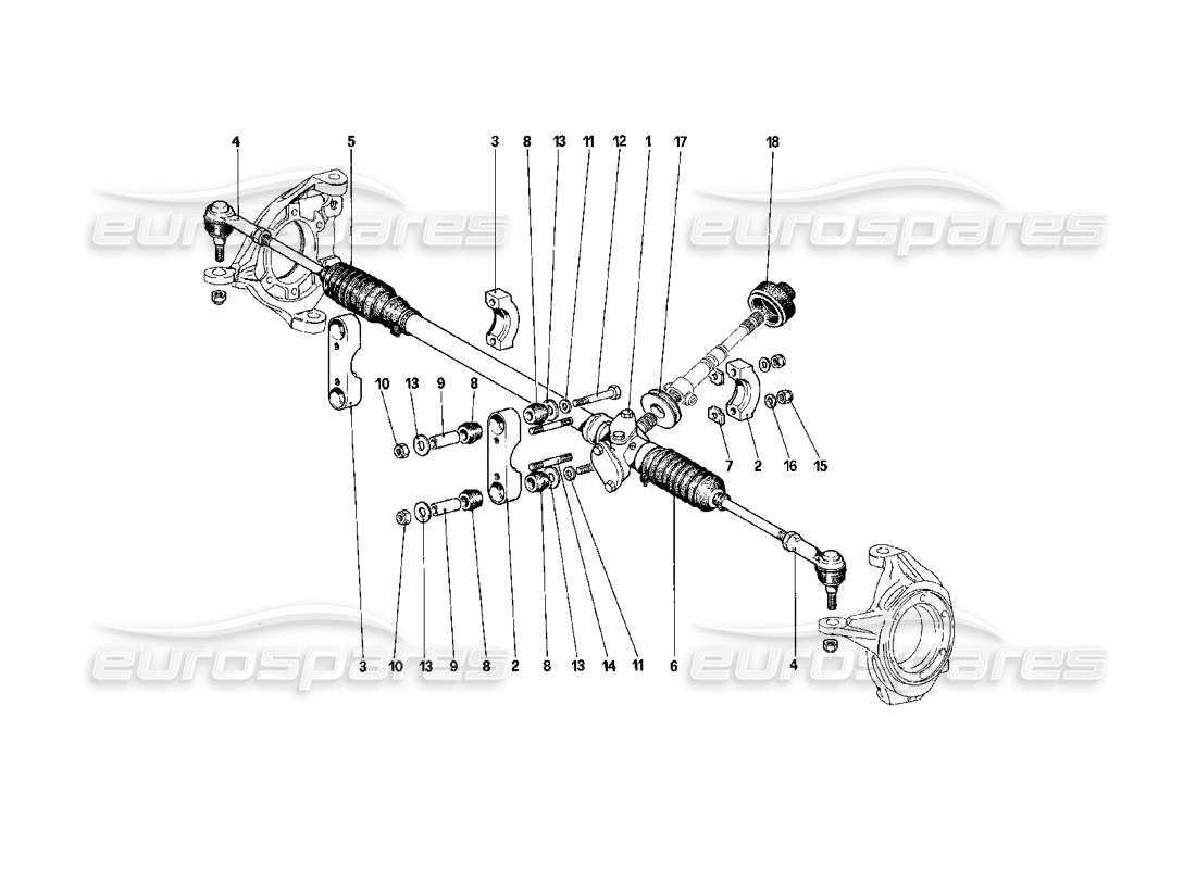 ferrari mondial 3.2 qv (1987) teilediagramm für lenkgetriebe und gestänge