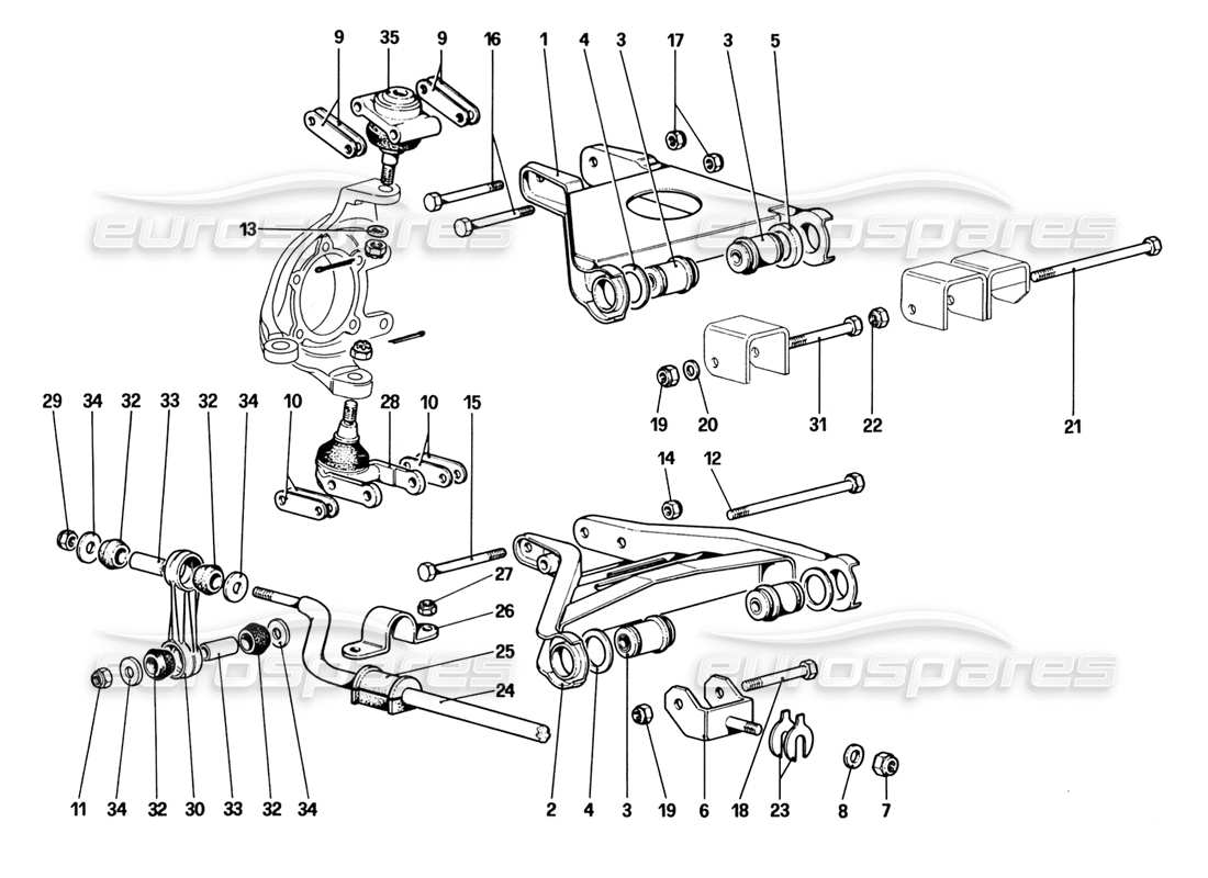 ferrari 328 (1988) vorderradaufhängung – querlenker (bis fahrzeugnummer 76625) teilediagramm