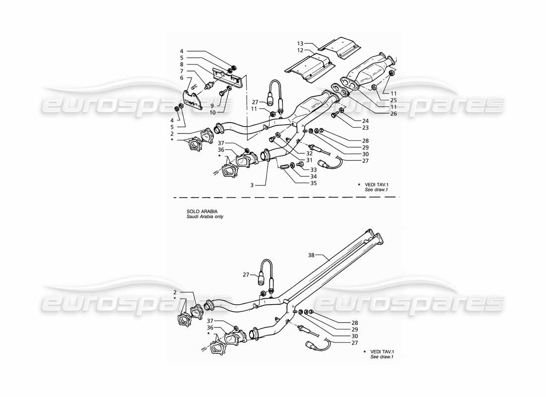 maserati ghibli 2.8 gt (variante) vorderes auspuffsystem teilediagramm
