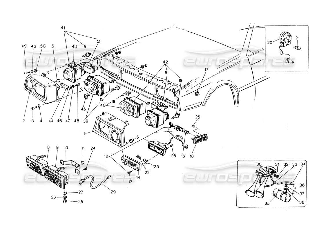 maserati 418 / 4.24v / 430 scheinwerfer-teilediagramm