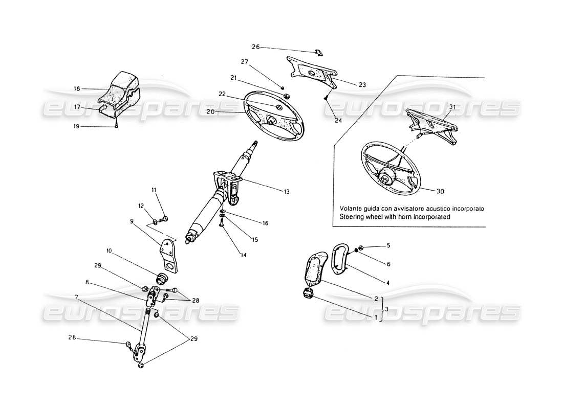 maserati 418 / 4.24v / 430 teilediagramm für lenksäule und lenkrad