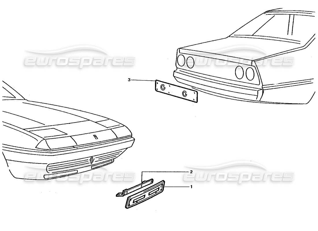 ferrari 400 gt / 400i (coachwork) teilediagramm für nummernschildhalter vorn und hinten