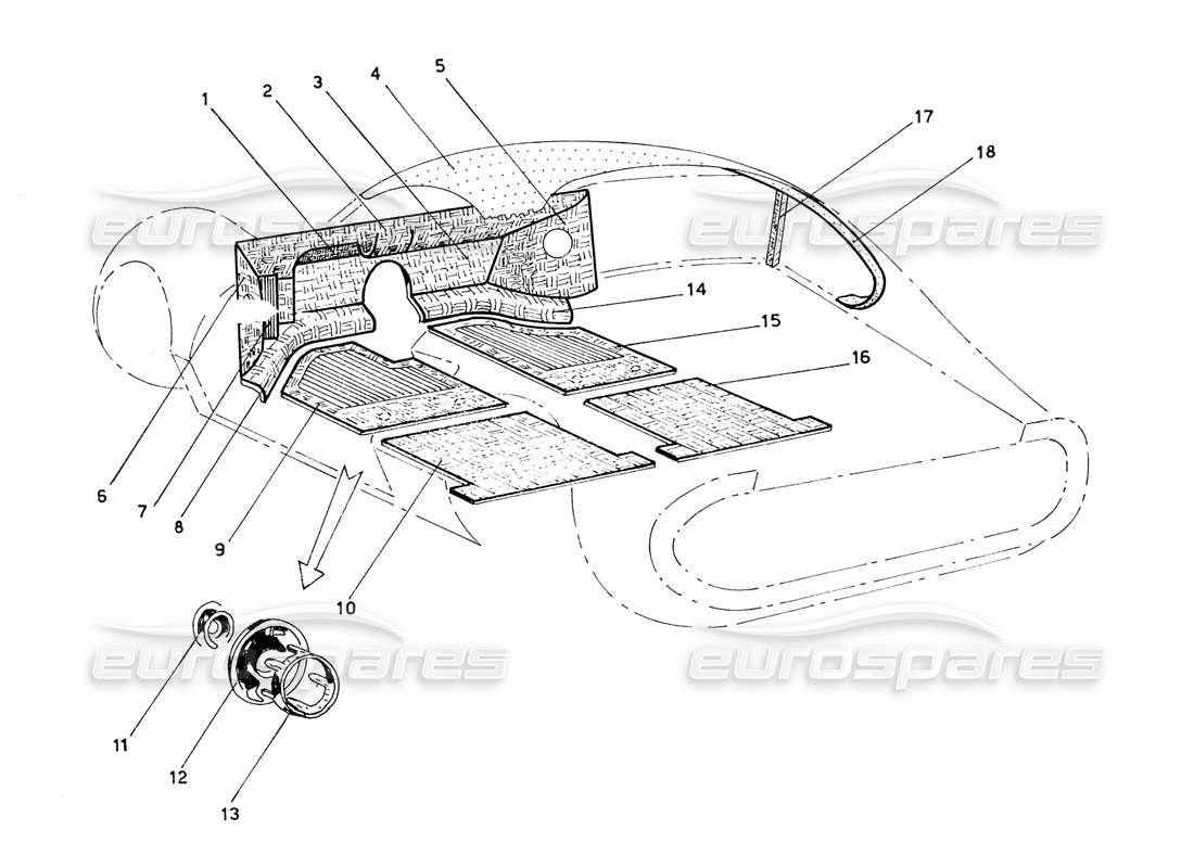 ferrari 206 gt dino (coachwork) kabinenteppiche teilediagramm