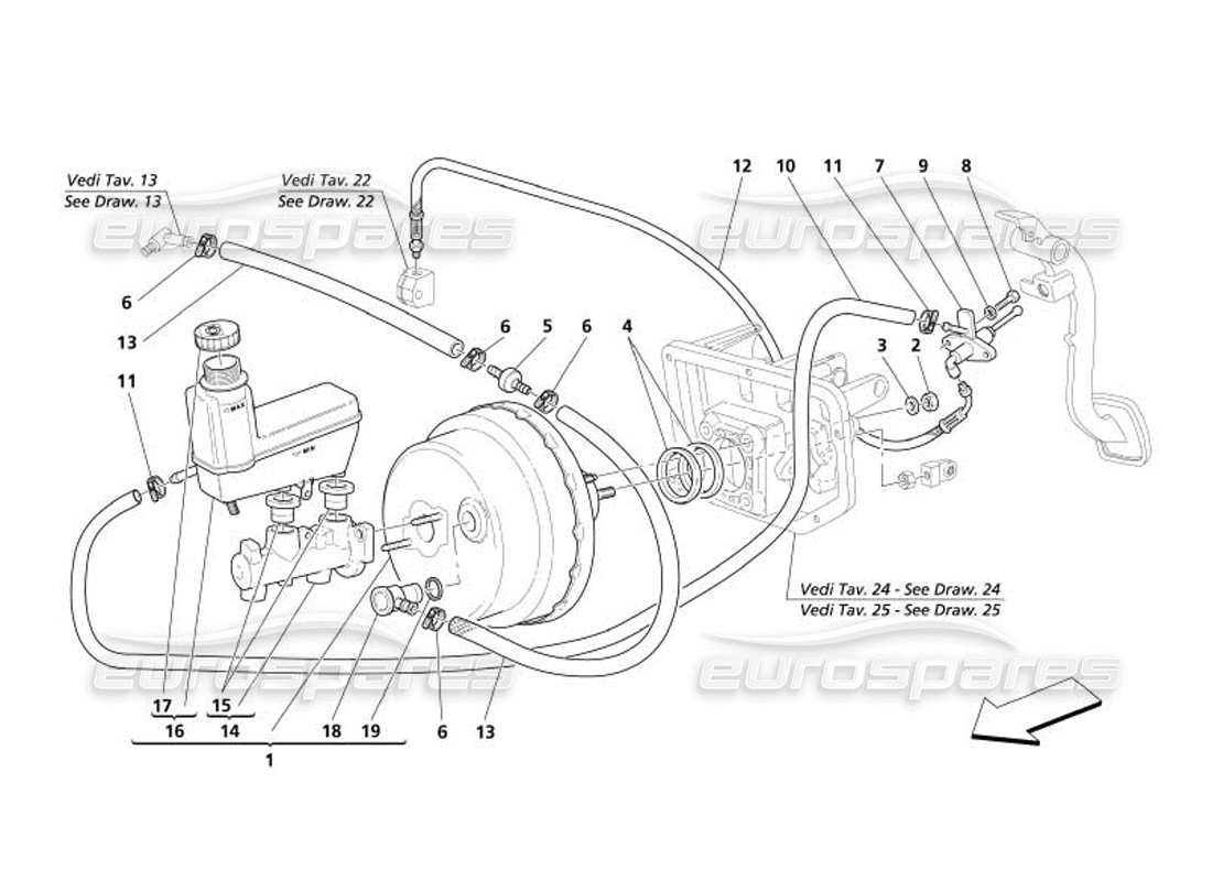 maserati 4200 coupe (2005) teilediagramm für die hydraulischen brems- und kupplungssteuerungen
